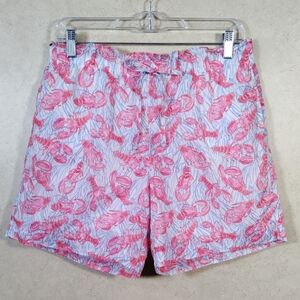 04089 Talbots lt blue w/pink lobster print cotton shorts M NEW